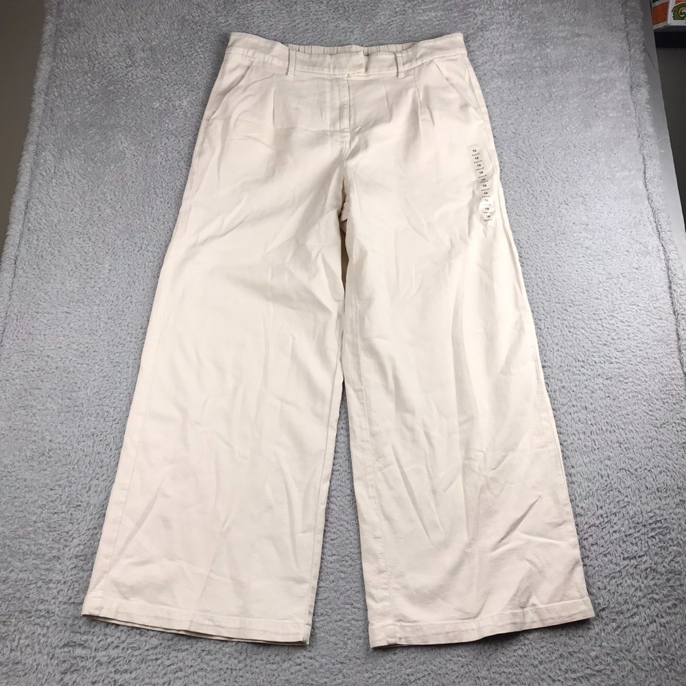 American Eagle Trouser Jeans Womens 16R Cream Pleated Wide Leg Drape NEW NWT